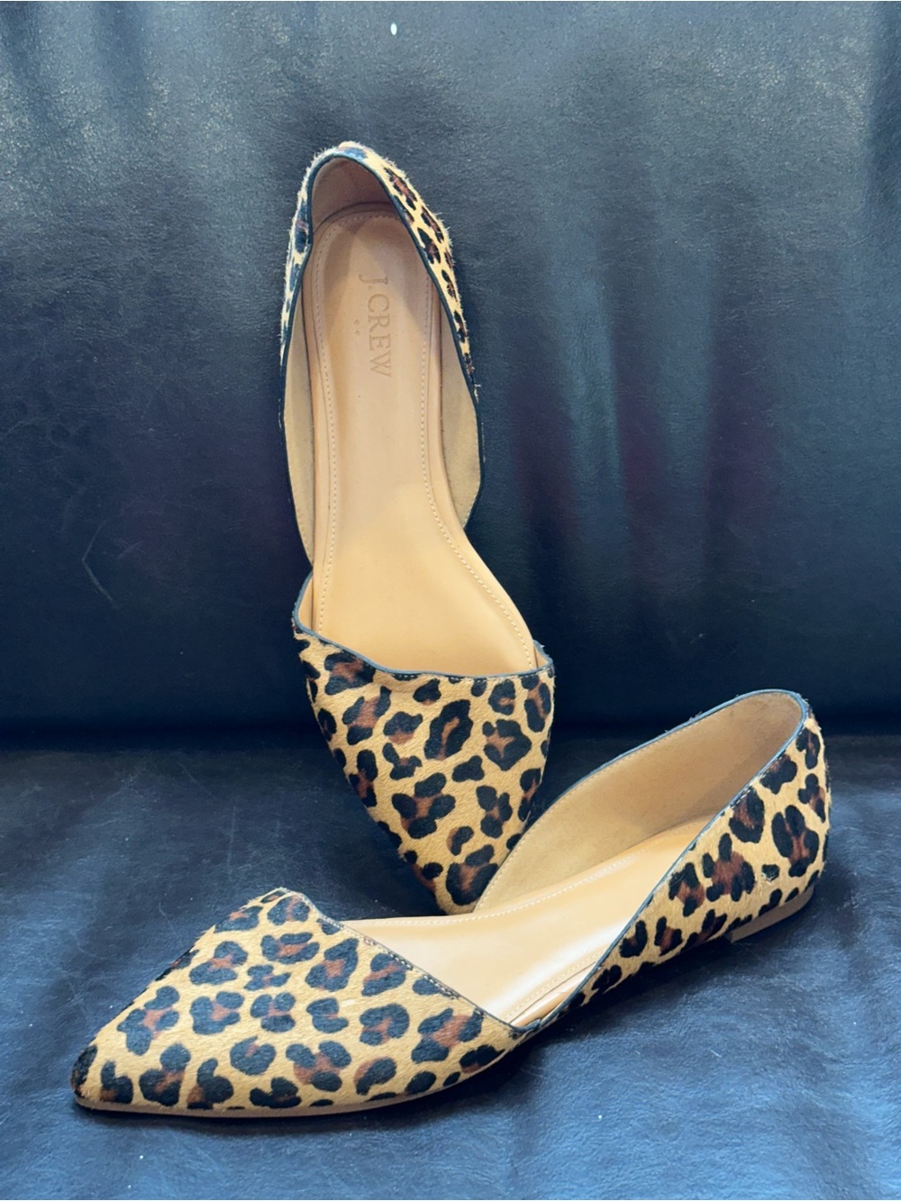 J. Crew Leopard Print Pointed D'Orsay Flats in Brown and Black